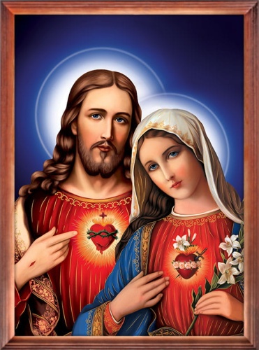 Obraz Serce Jezusa i Serce Maryi - rama drewniana