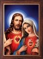 Obraz Serce Jezusa i Serce Maryi - rama drewniana ze złotym paskiem