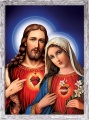 Obraz Serce Jezusa i Serce Maryi - rama szara przecierana