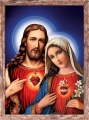 Obraz Serce Jezusa i Serce Maryi - rama brązowa przecierana