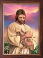 Obraz religijny Jezus Chrystus Dobry Pasterz - rama drewniana ze złotym paskiem