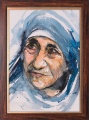 Obraz religijny Święta Matka Teresa  - rama drewniana ze złotym paskiem