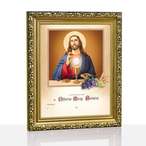 Obrazek komunijny w ramce - Jezus z Eucharystią