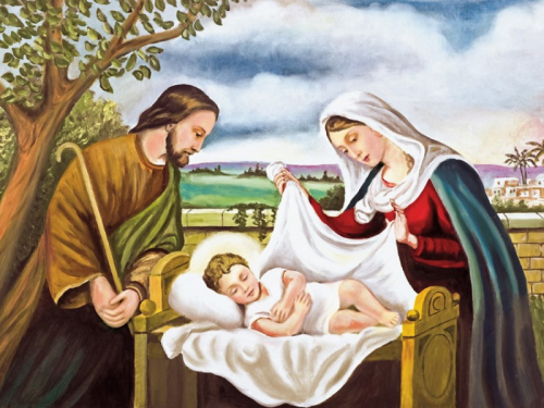 Plakat Religijny wzór 101. Święta Rodzina z pieluszką