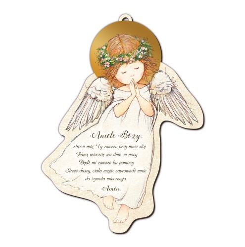 Aniołek z modlitwą - obrazek drewniany