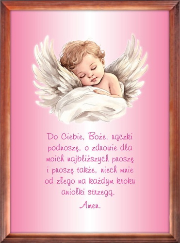 Obraz dla dzieci, modlitwa do Ciebie Boże w ramie drewnianej