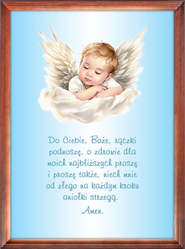 Obraz dla dzieci, modlitwa do Ciebie Boże w ramie drewnianej