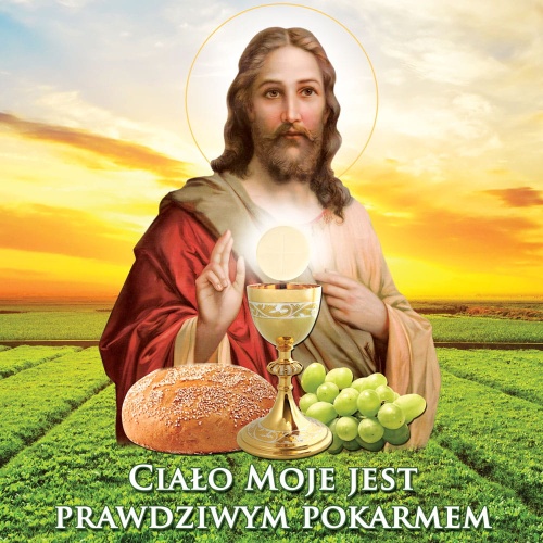 Baner na Boże Ciało, Ciało moje jest prawdziwym pokarmem  150x150 cm