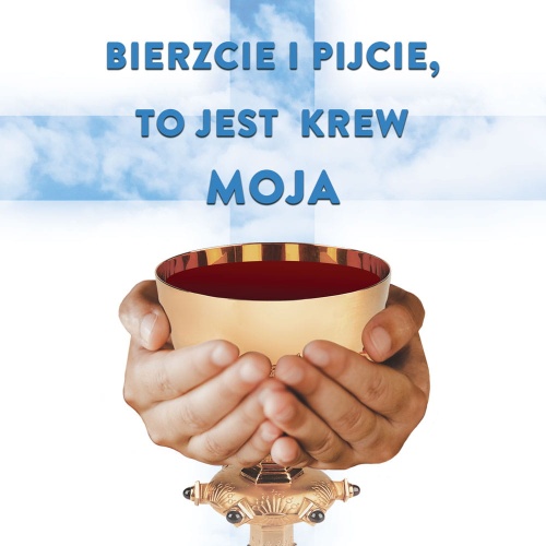 Baner na Boże Ciało, Bierzcie i pijcie to jest krew moja 150x150 cm