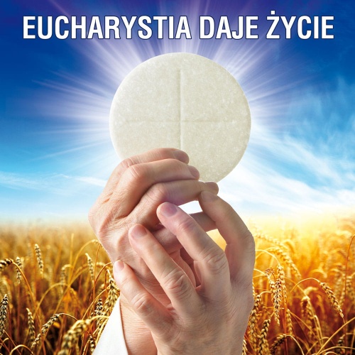 Baner na Boże Ciało, Eucharystia daje życie 150x150 cm