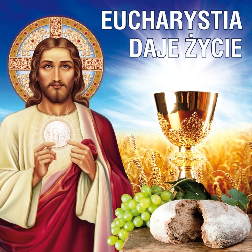 Baner na Boże Ciało, Eucharystia daje życie 150x150 cm