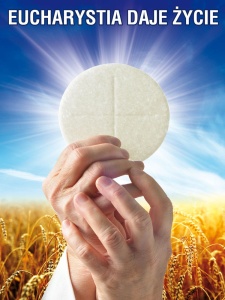 Baner na Boże Ciało, "Eucharystia daje życie" 75x100 cm
