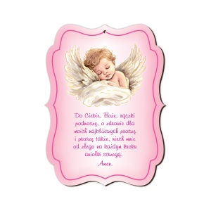 Pamiątka Chrztu Świętego Anioł Stróż z modlitwą, grawer