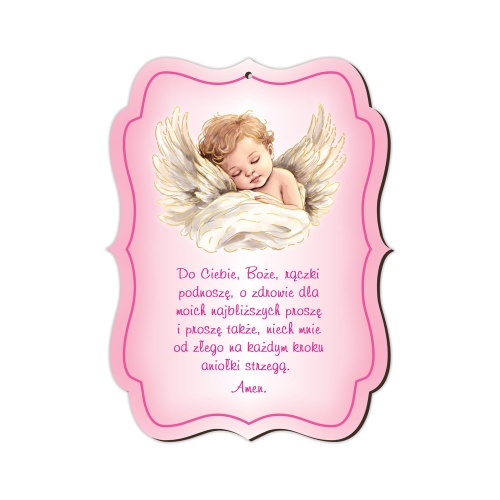 Pamiątka Chrztu Świętego Anioł Stróż z modlitwą, grawer