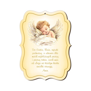 Pamiątka Chrztu Świętego Anioł Stróż z modlitwą, grawer