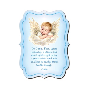 Pamiątka Chrztu Świętego Anioł Stróż z modlitwą, grawer
