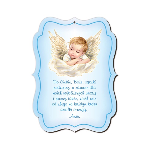 Pamiątka Chrztu Świętego Anioł Stróż z modlitwą, grawer