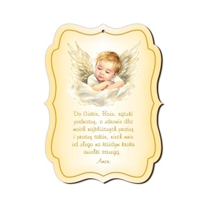 Pamiątka Chrztu Świętego Anioł Stróż z modlitwą, grawer