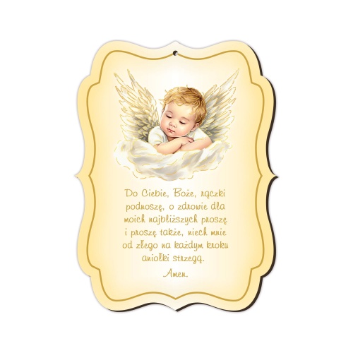 Pamiątka Chrztu Świętego Anioł Stróż z modlitwą, grawer
