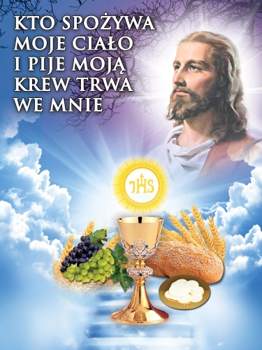 Baner religijny - Kto spożywa moje ciało i pije moją krew 75x100 cm