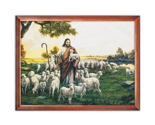 Obraz religijny Dobry Pasterz  - rama drewniana