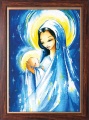 Obraz religijny Matka Boża z Dzieciątkiem Jezus - rama drewniana ze złotym paskiem