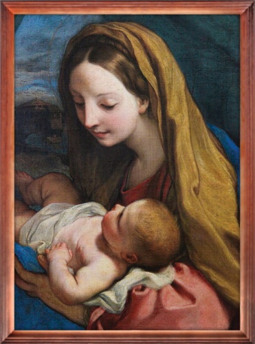 Obraz religijny Matka Boża z Dzieciątkiem Jezus - drewniana rama