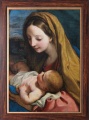Obraz religijny Matka Boża z Dzieciątkiem Jezus - rama drewniana ze złotym paskiem