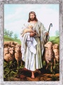 Obraz religijny Dobry Pasterz - rama szara przecierana
