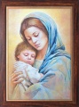 Obraz religijny Matka Boża z Dzieciątkiem Jezus - rama drewniana ze złotym paskiem