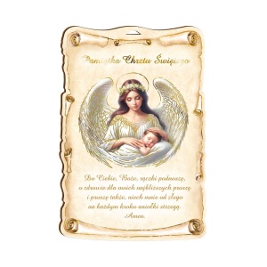 Pamiątka Chrztu Świętego, złocona - obrazek na desce