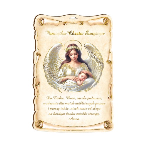Pamiątka Chrztu Świętego, złocona - obrazek na desce
