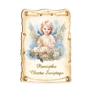 Pamiątka Chrztu Świętego, złocona - obrazek na desce