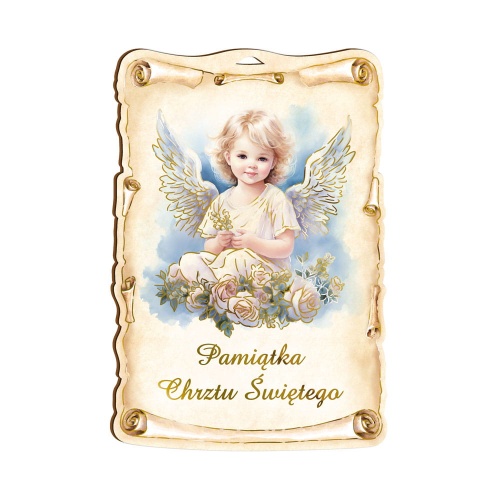 Pamiątka Chrztu Świętego, złocona - obrazek na desce