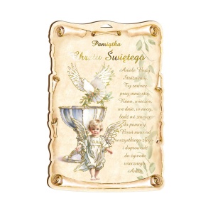 Pamiątka Chrztu Świętego, złocona - obrazek na desce