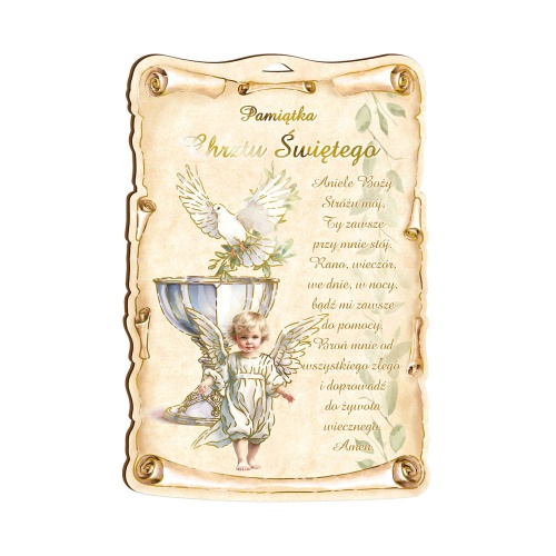 Pamiątka Chrztu Świętego, złocona - obrazek na desce
