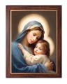 Obraz religijny Matka Boża z Dzieciątkiem Jezus - rama drewniana ze złotym paskiem
