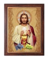 Obraz religijny Jezus Chrystus - Pamiątka Pierwszej Komunii Świętej w ramie drewnianej ze złotym paskiem