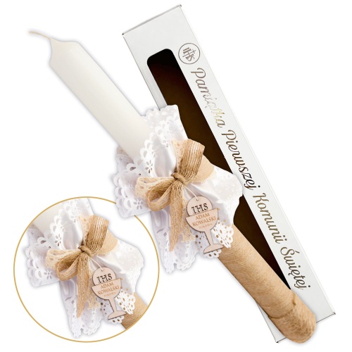 Świeca komunijna BOHO personalizowana