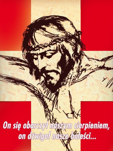 Baner na Wielki Post "On się obarczył.." 75x100cm
