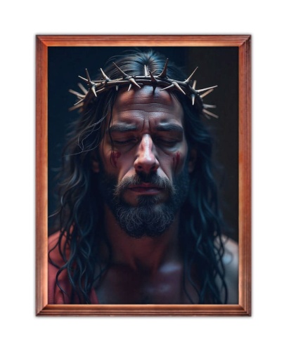 Obraz religijny Jezus Chrystus Umęczony w koronie cierniowej w ramie drewnianej