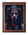 Obraz religijny Jezus Chrystus Umęczony w koronie cierniowej w ramie drewnianej  ze złotym paskiem