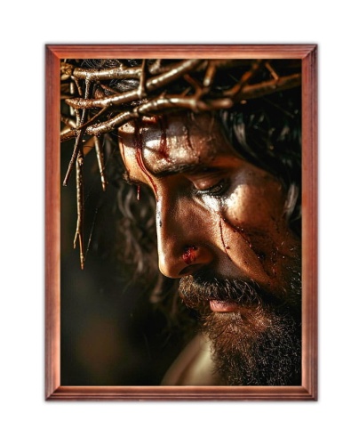 Obraz religijny Jezus Chrystus Umęczony w koronie cierniowej w ramie drewnianej