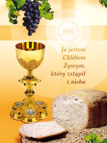 Baner na Boże Ciało "Ja jestem..." żółty 75x100 cm