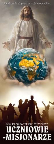 Baner na Rok Duszpasterski 2025/2026 "Uczniowie - misjonarze" 75x200 cm
