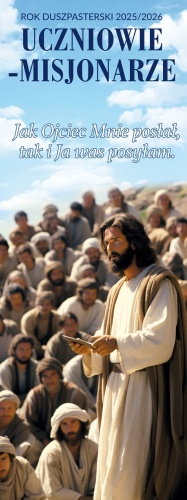 Baner na Rok Duszpasterski 2025/2026 "Uczniowie - misjonarze" 75x200 cm