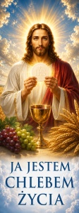 Baner na Boże Ciało "Ja jestem chlebem życia" 75x200 cm