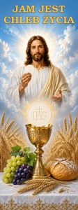 Baner na Boże Ciało "Ja jestem chlebem życia" 50x130 cm