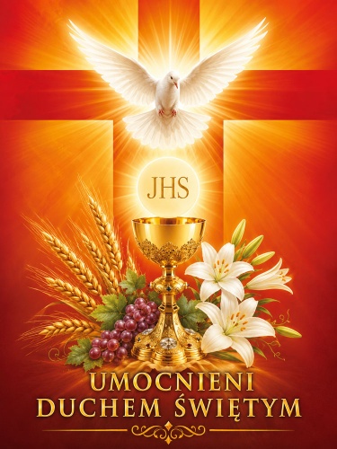 Baner na Boże Ciało "Umocnieni Duchem Świętym" 75x100 cm