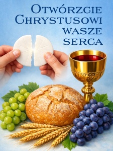 Baner na Boże Ciało "Otwórzcie Chrystusowi wasze serca" 75x100cm 